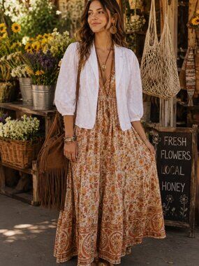 Vintage 70's White Eyelet Lace Cotton Blend Puff Sleeve Jacket  S/M